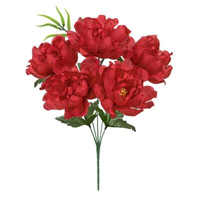 Set of 12 Red Artificial Open Peony Flower Stem Bush Bouquet 14in - 14" L x 8" W x 8" DP