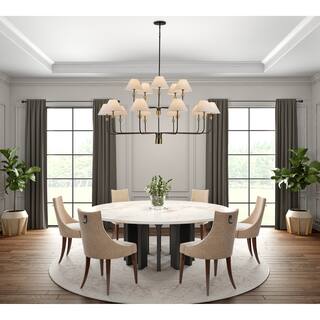 Artcraft Providence - 15-Light Chandelier - Black with Brushed Brass Accent - Fabric Shade