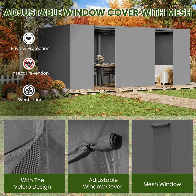 EROMMY Waterproof Pergola Winter Cover with Sidewalls, Mesh Windows and Roll-Up Door, All-Season Weather Enclosure