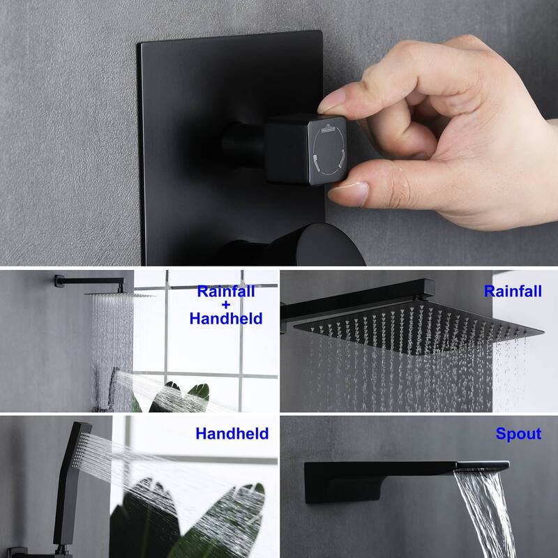 Wall Mount Tub Shower Faucet Set With Hand Shower Complete Shower System With Tub Spout With Pressure Balance Valve