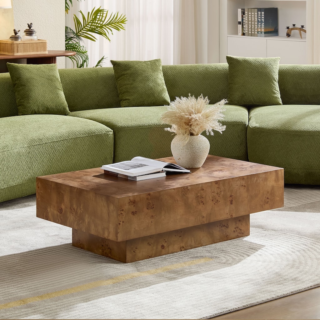 43.31" Mid-Century Modern Rectangle Burl Wood Veneer Coffee Table