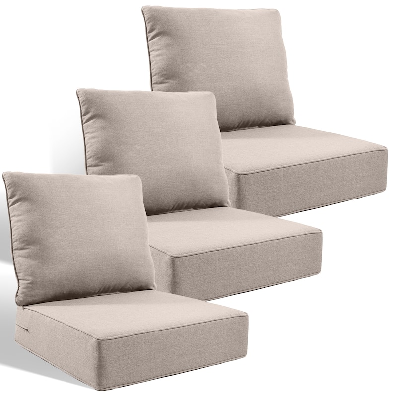 Pocassy 24x24x6 Inch Thick Cushions Pillows Set Indoor Outdoor Deep Seat Water & Fade Resistant - Beige Cushion - 3 Set Seat & Back Cushion