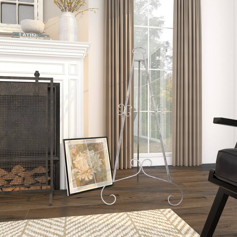 Silver or Gold Metal Traditional Easel with Chain Support - 22 x 21 x 46