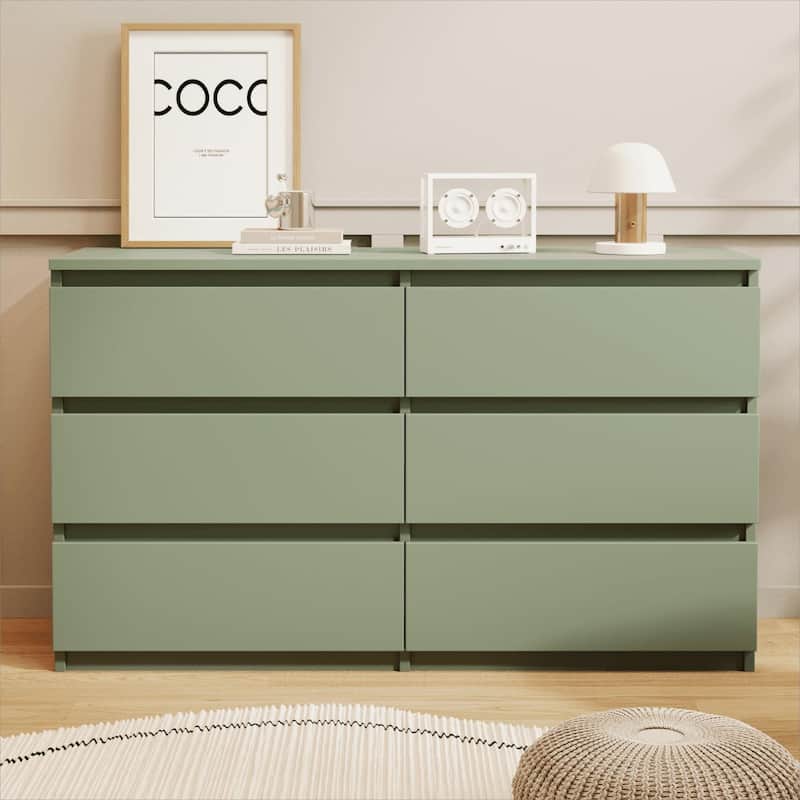 6 drawer 47.25 in. Wide Dresser Wood Double Dresser Large Storage Tower Unit Chest of Drawers TV Stand Dresser - Green