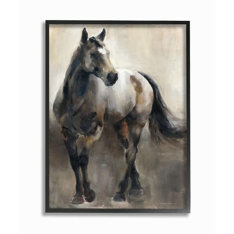 Stupell Abstract Wild Horse Stance Brown Black Painting Framed Wall Art - 11 x 14 - Black