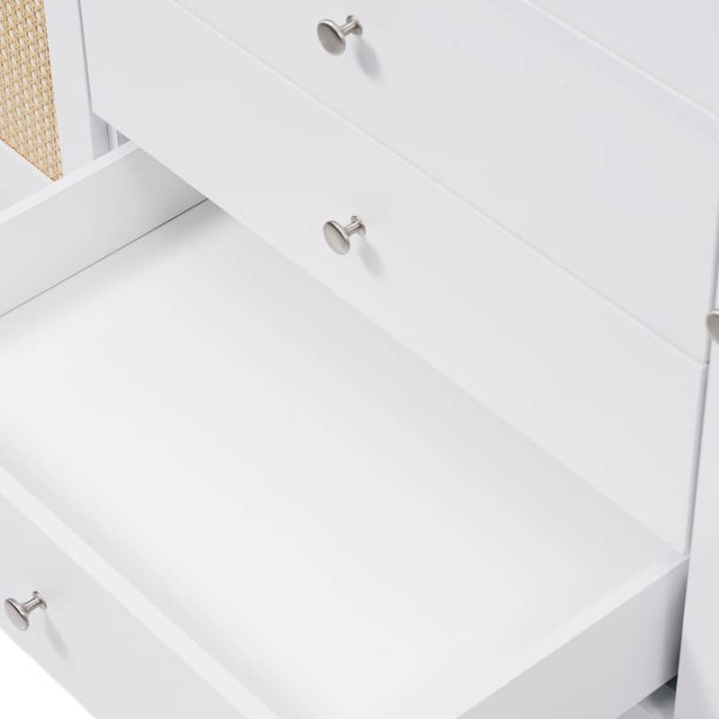 Bathroom Vanity with SMC Sink, Large Storage Bathroom Storage Cabinet with Soft Close Drawers and Rattan Doors