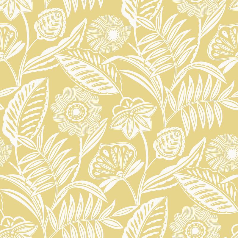 A-Street Prints Alma Yellow Tropical Floral Wallpaper