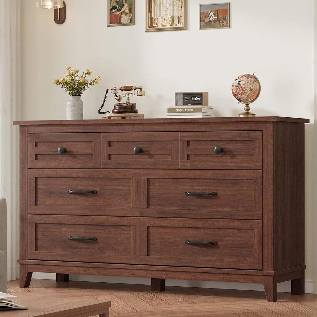54 in 7 Drawer Wide Dresser with Storage for Living Room, Bedroom