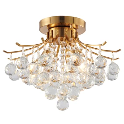 16" Satin Brass Metal Semi Flush Mount With Crystals