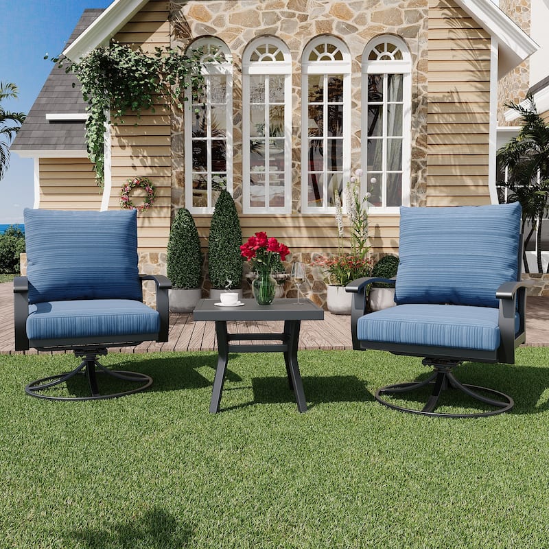 EROMMY Patio Set: 360° Swivel Rockers, Sofa, Ottomans & Table – Outdoor Conversation Set for Poolside, Garden & Deck - 3 PCS - Swivel Rocking Chair - Blue
