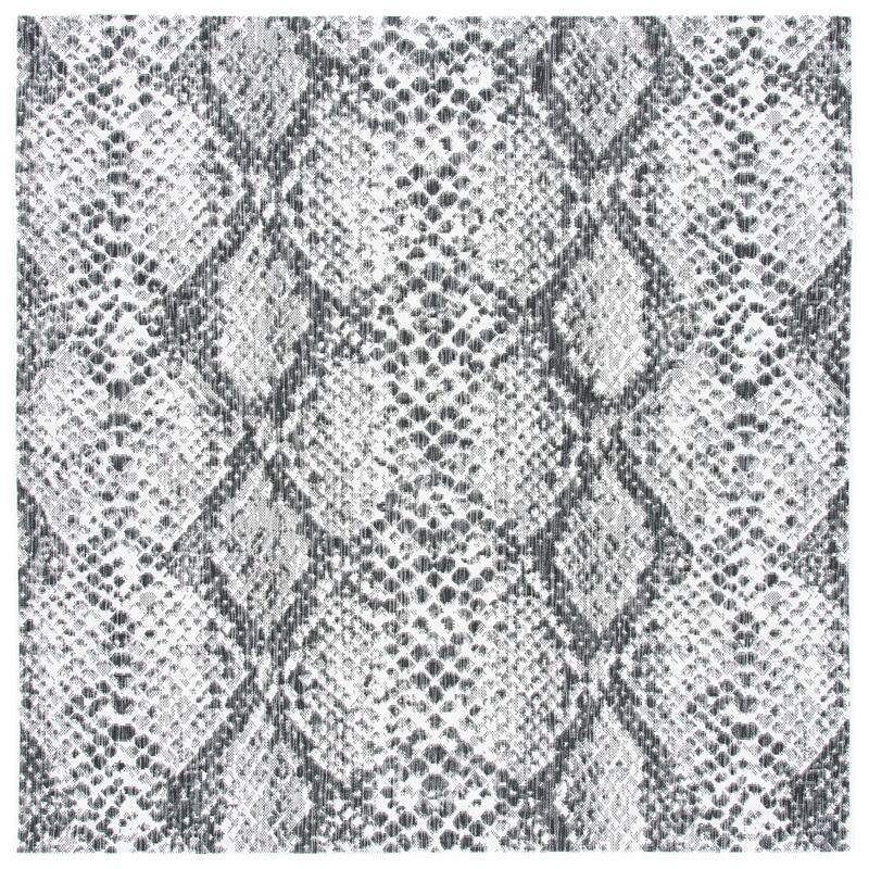 SAFAVIEH Courtyard Katri Indoor/ Outdoor Waterproof Patio Backyard Rug - 6'7" Square - Grey/Black
