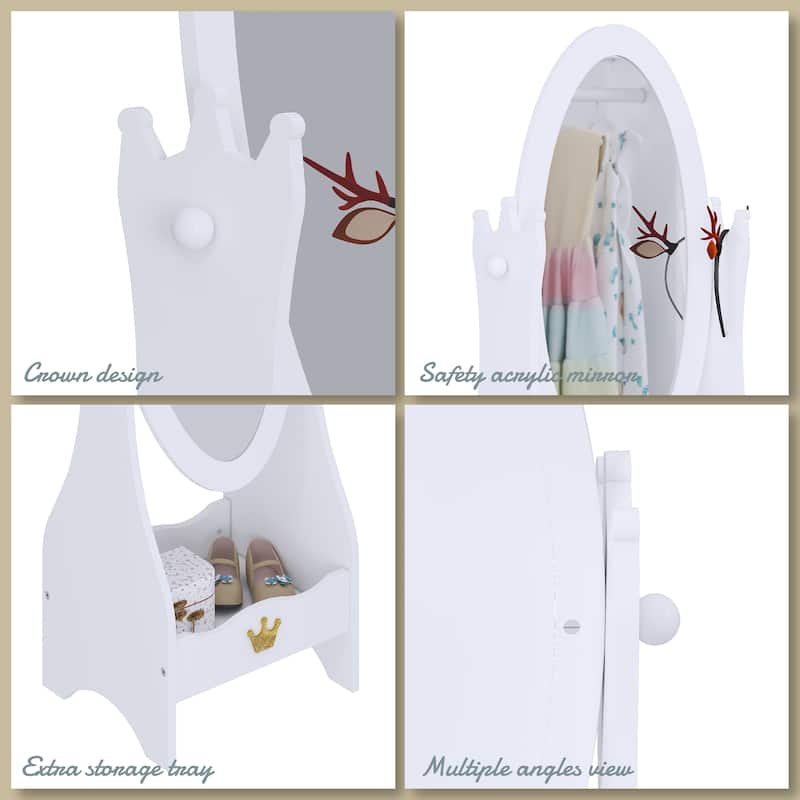 COSTARS Kids Full Length Mirror, Wooden Dressing Mirror with Adjustable Viewed, White