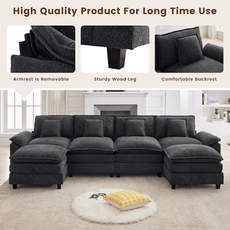 Modular Chenille Sectional Sofa with Ottomans, Deep Seat, Wide Padded Armrests, 2-Seat / 3-Seat / 4-Seat Options