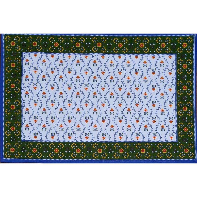 Exquisite Floral Vine Cotton Tablecloth Collection - Set of 4 Placemats - Blue White