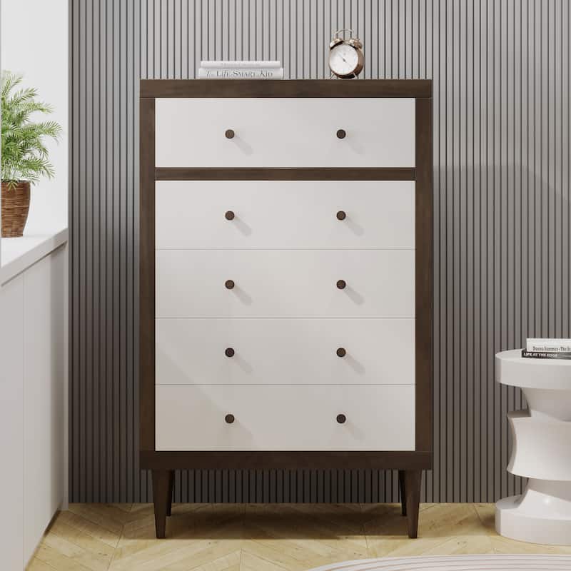 5-Drawer Vertical Chest, Modern Wooden Chest of Drawers with Spacious Storage Space for Bedroom, Hallway, Lliving room