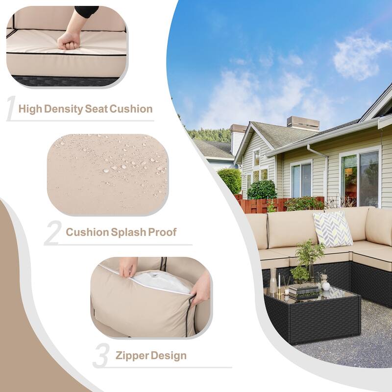 8-Piece Outdoor Patio Wicker Conversation Set with Fire Pit Table, Sectional Sofa & Cushions - N/A