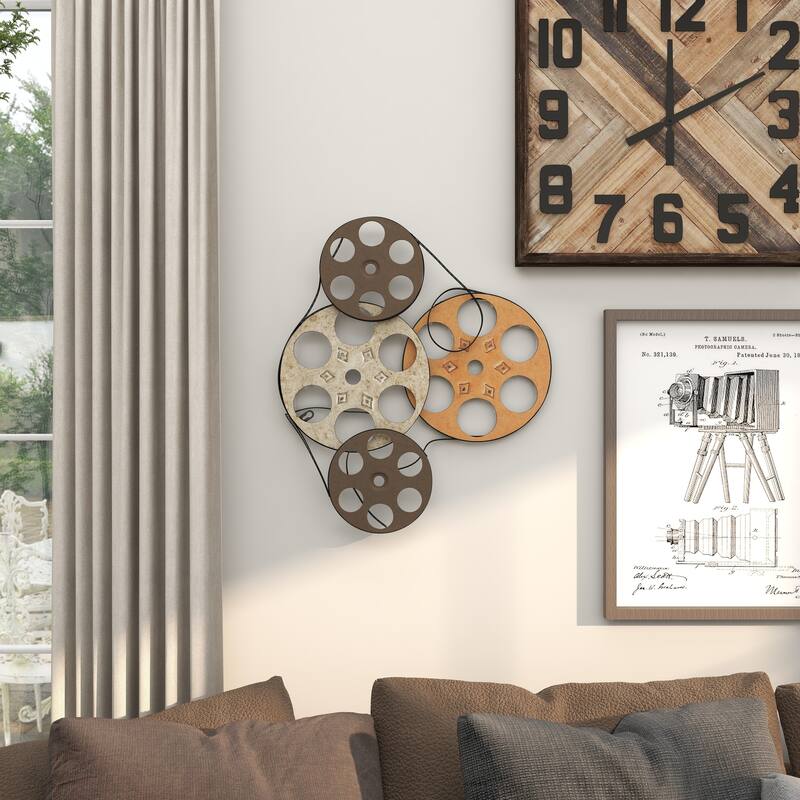 Multi Colored Metal Vintage Movie Reel Film Home Wall Decor