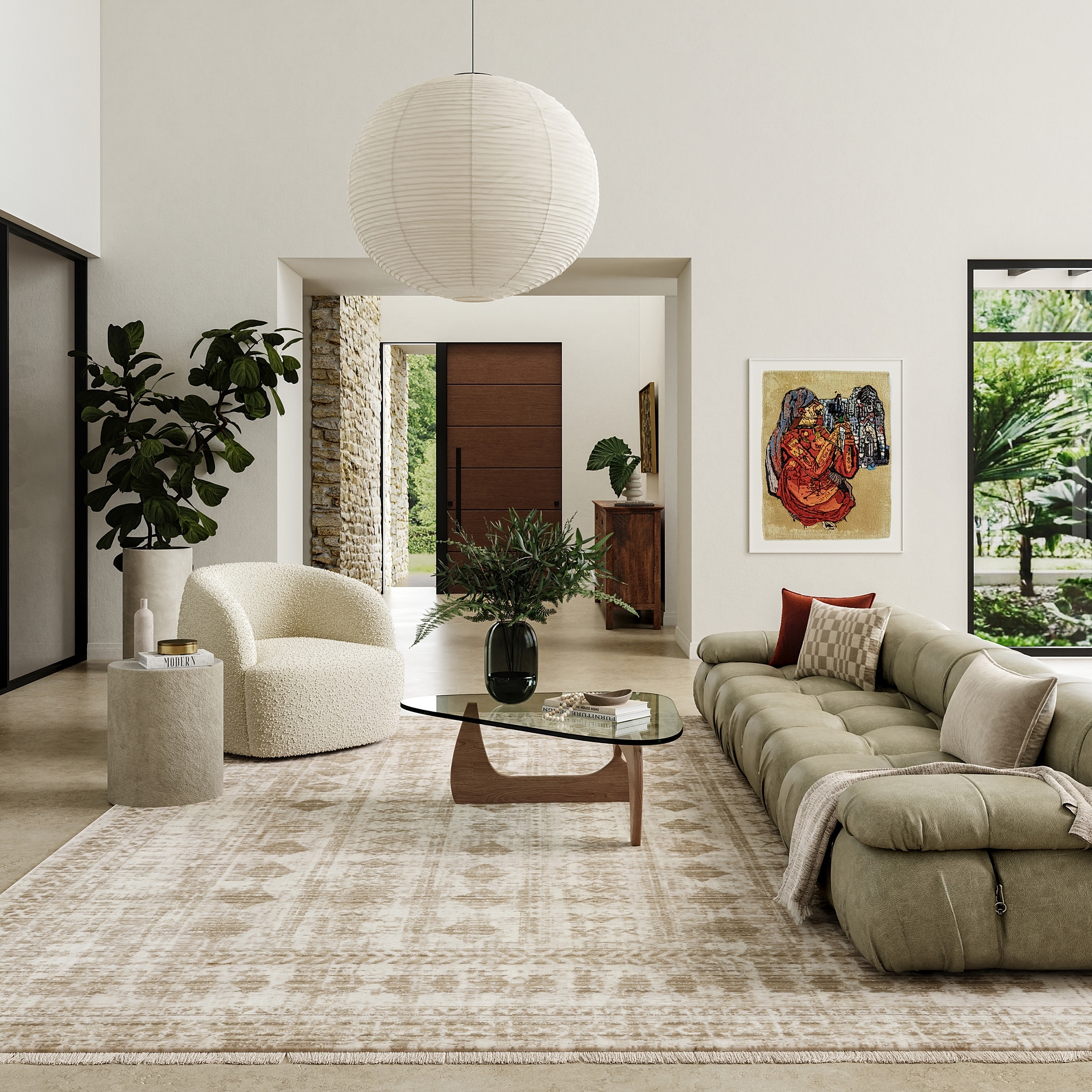 Saturdays Geometric Fringed Area Rug