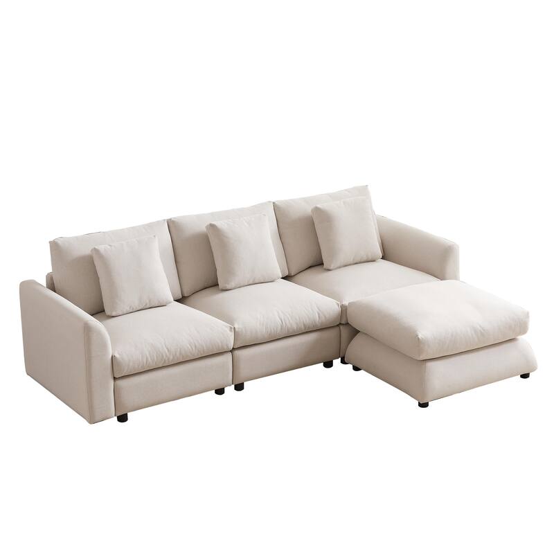 Modern Modular L-Shaped Sectional Sofa with Ottoman, 3 Cushions and 3 Pillows for Living Room