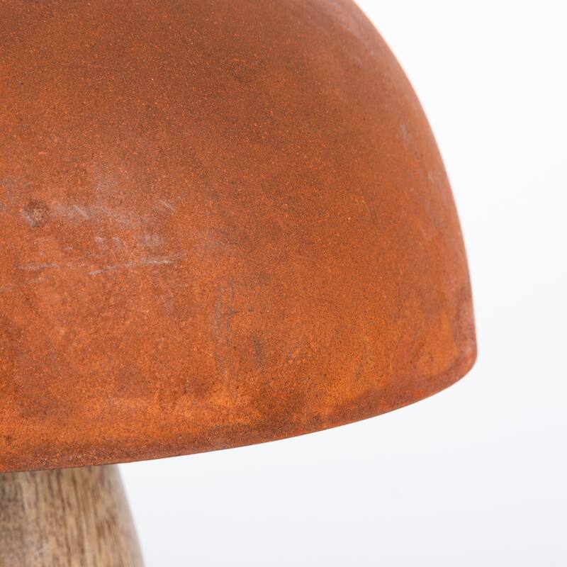 Set of 4 Rustic Metal and Wood Mushroom Figurines