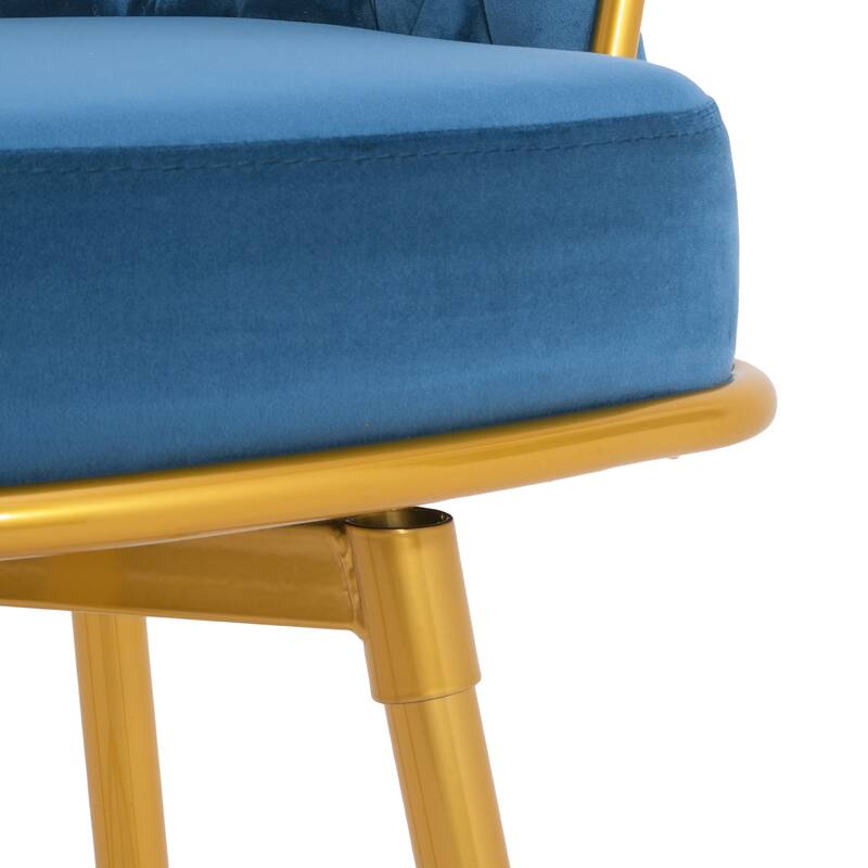 Swivel Bar Stools Counter Height Chairs, Velvet Upholstered Barstools with Hand-Woven Backrest and Gold Metal Legs, Set of 2