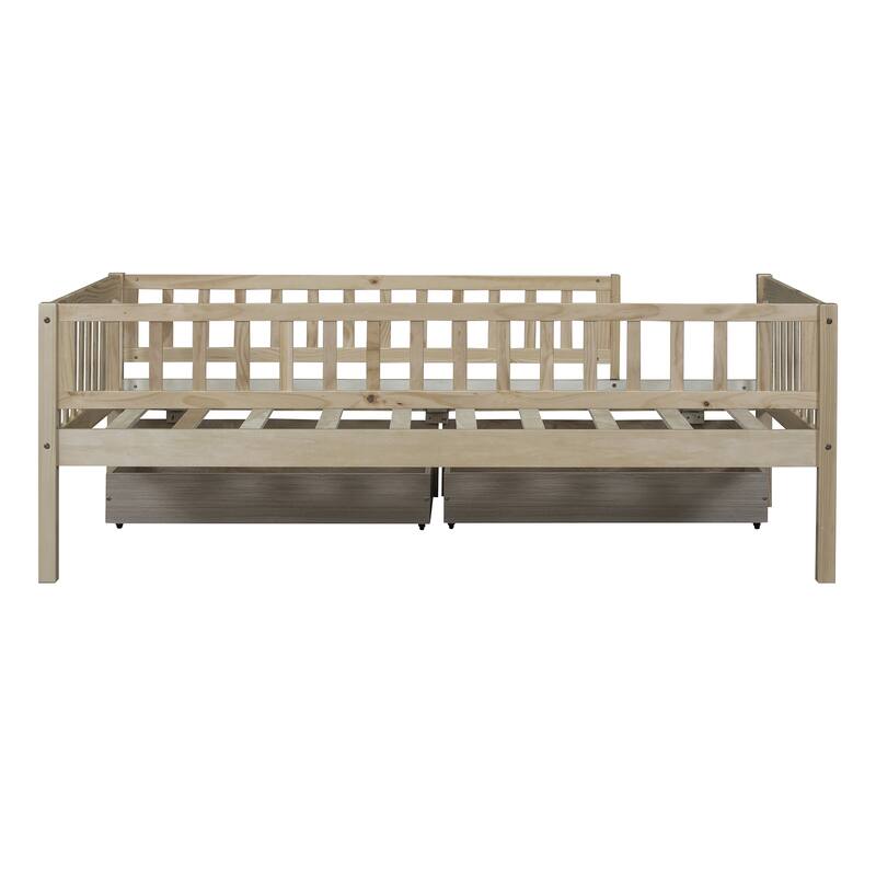 Pine Wood Twin/Full Size Daybed with Storage Drawers, Space-Saving Bed Frame for Small Spaces