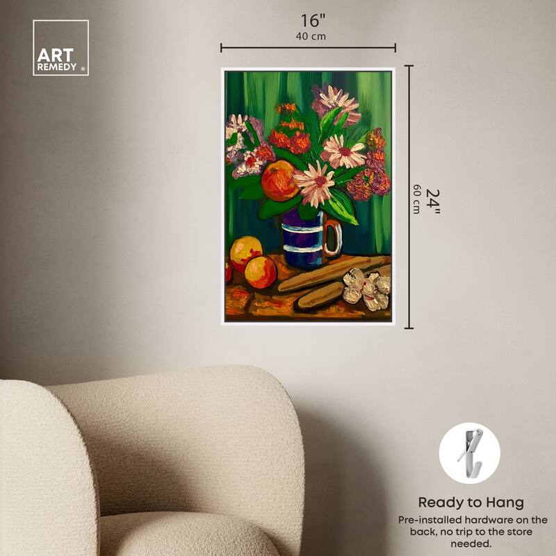 Art Remedy Floral Vase And Fruits Framed Flowers In Vase Paintings