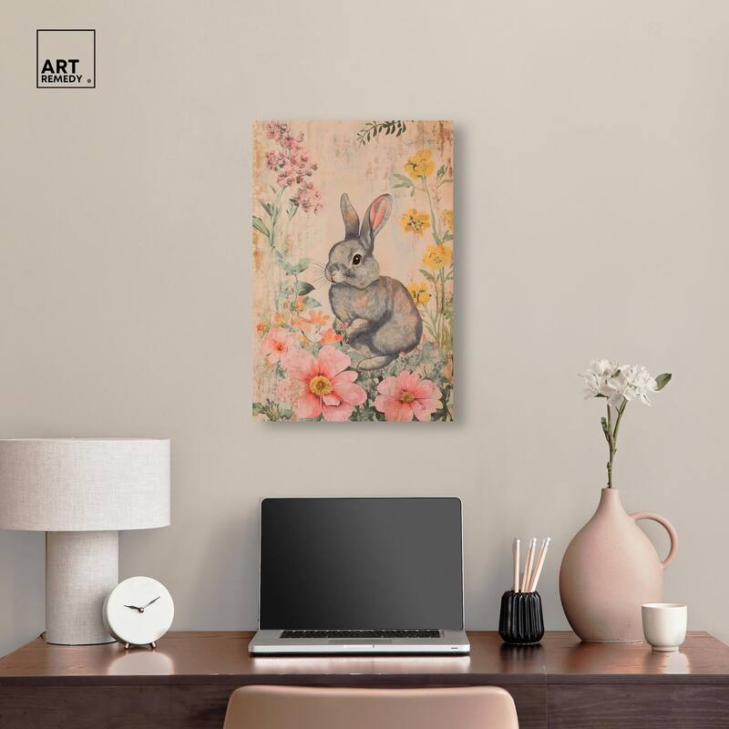 Floral Bunny Canvas by Art Remedy, Gallery Wrapped