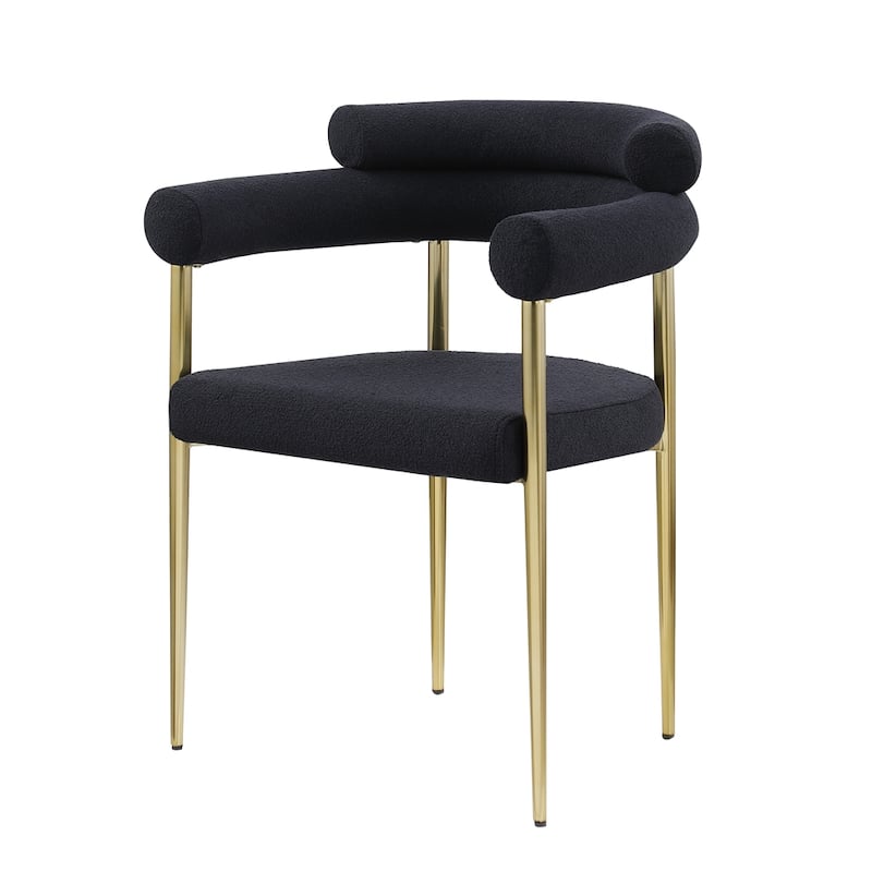Round Boucle Backrest Sherpa Dining Chair with Metal Legs (Set of 2)
