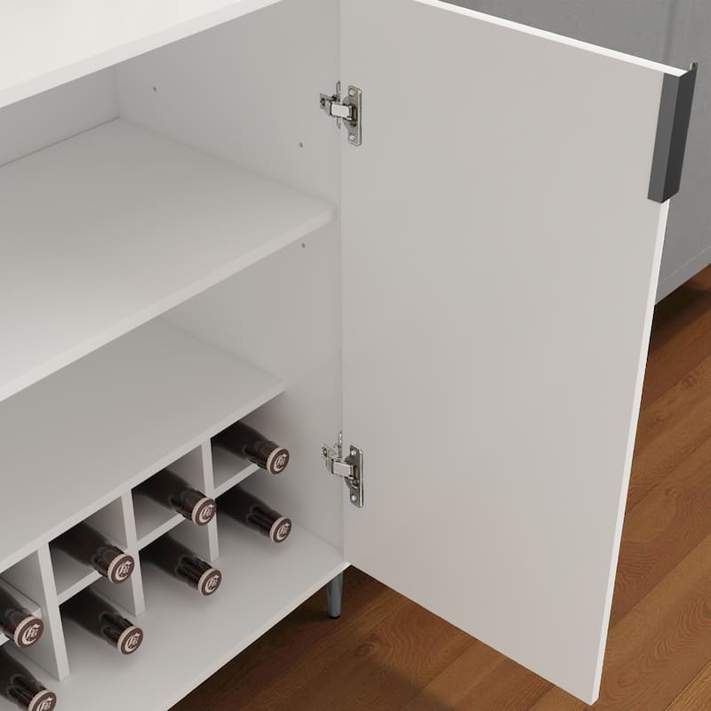 Modern 2-Door Wine Bar Cabinet with Bottle Storage Rack and Adjustable Shelf, Buffet Sideboard for Kitchen or Coffee Bar