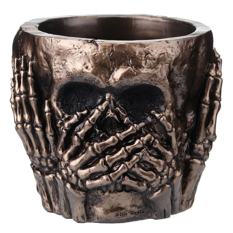 4.53 inches Length Polyresin See Hear Speak No Evil Skull Pen Holder Bronze Finish Figurine