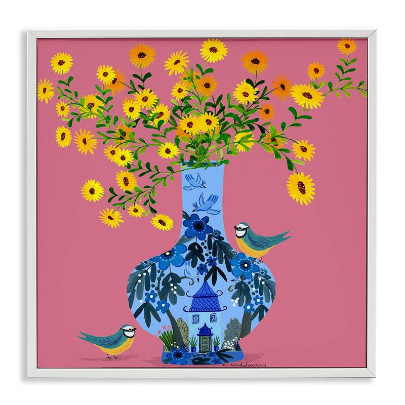 Stupell Ornate Vase with Daisies Framed Giclee Art Design By Kay Widdowson - 24 x 24 - White
