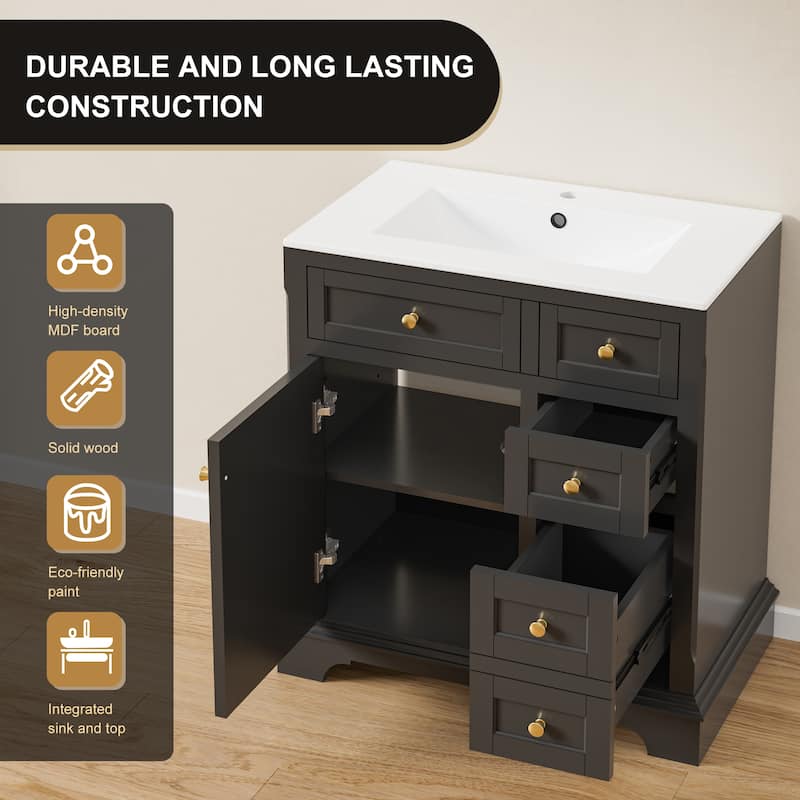 Retro Bathroom Vanity W/ Drop in Sink Combo Cabinet Set