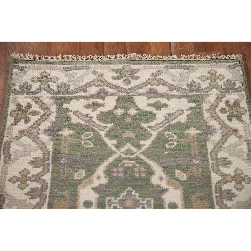 Green Oushak Style Runner Rug Hand-knotted Wool Carpet - 2'7"x 10'0"