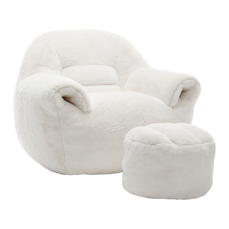 Comfy Bean Bag Sofa With Back Support, With Footstool,Faux Fur Bean Bag Chair For Adults And Kids