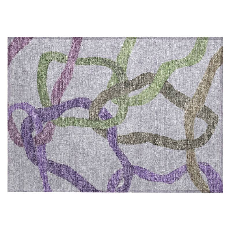 Machine Washable Indoor/ Outdoor Abstract Links Chantille Rug