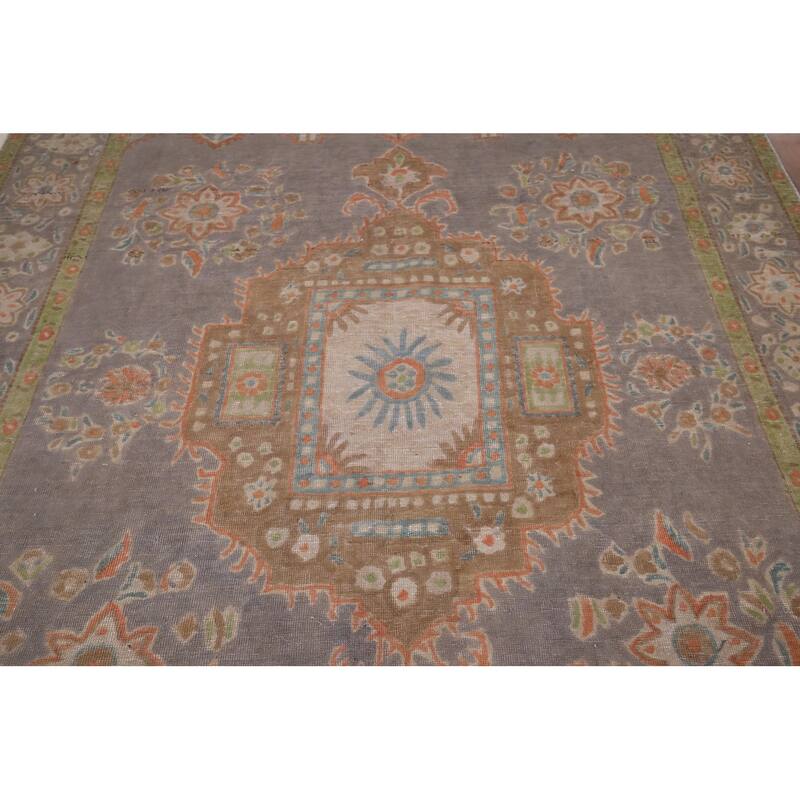 Gray Distressed Tabriz Vintage Persian Rug Hand-Knotted Wool Carpet - 6'7" x 9'8"