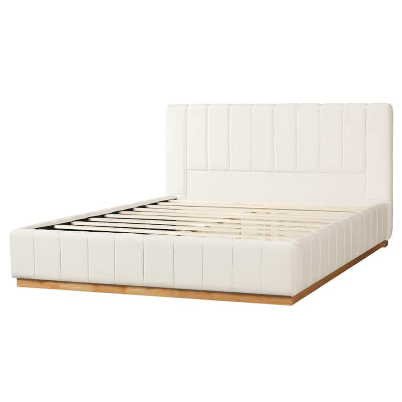 Christopher Knight Home - Modern Minimalist Upholstered Wood Bed with Striped Headboard