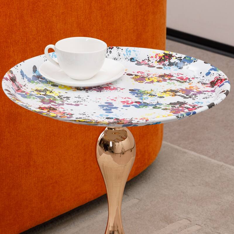 Mermaid Tail End Coffee Table Round Side Table, Modern Metal Pedestal Table