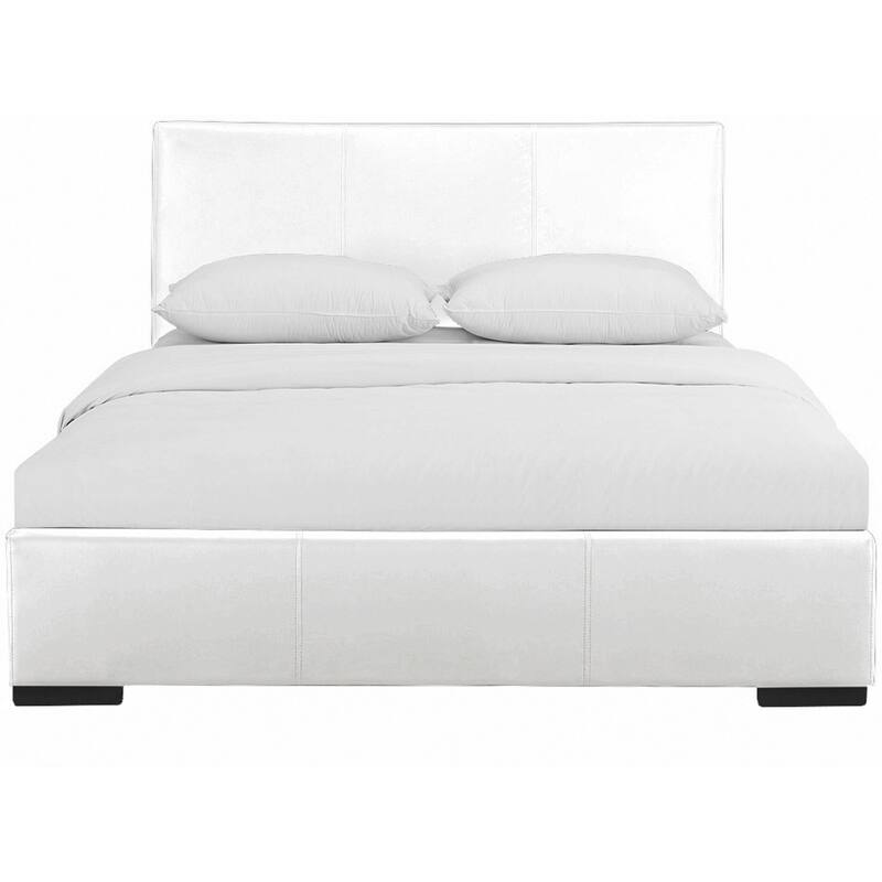 HomeRoots White Faux Leather Queen Bed Frame