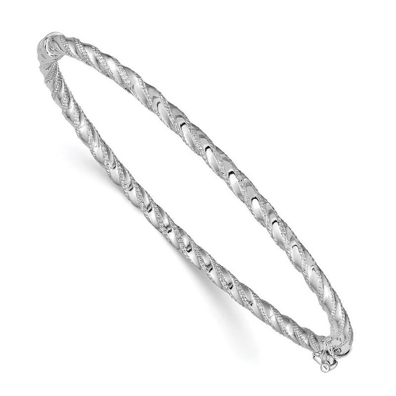 Curata 3mm 14k White Gold Textured Hinged Cuff Stackable Bangle Bracelet