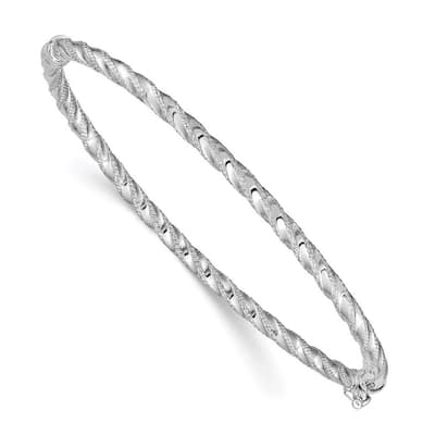 Curata 3mm 14k White Gold Textured Hinged Cuff Stackable Bangle Bracelet