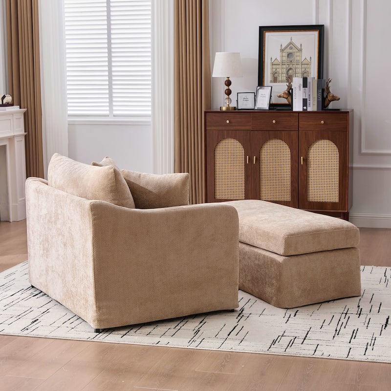 Morden Accent Chair with Ottoman, Chenille Living Room Side Chair, Single Sofa Armchair with Bolster Pillows