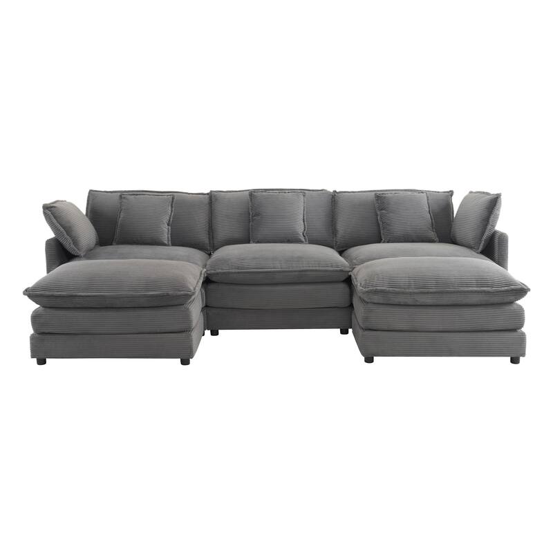 Roomfitters Large Modular Corduroy L-Shape Sectional Sofa with Side Storage Pockets for Living Room Functionality
