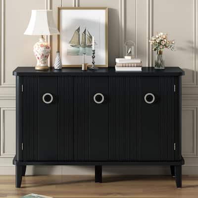 Modern Acacia Solid Sideboard with Adjustable Shelves, Storage Cabinet with Round Alloy Door Handle for Corridors