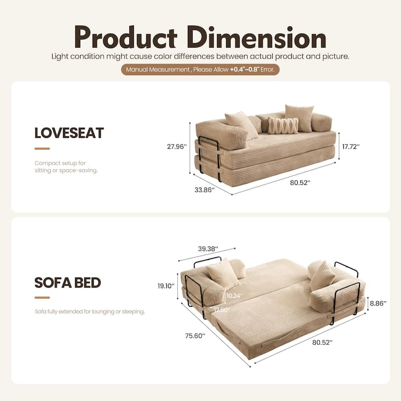 OVIOS Supreme Soft Fluffy Loveseat Sleeper Sofa