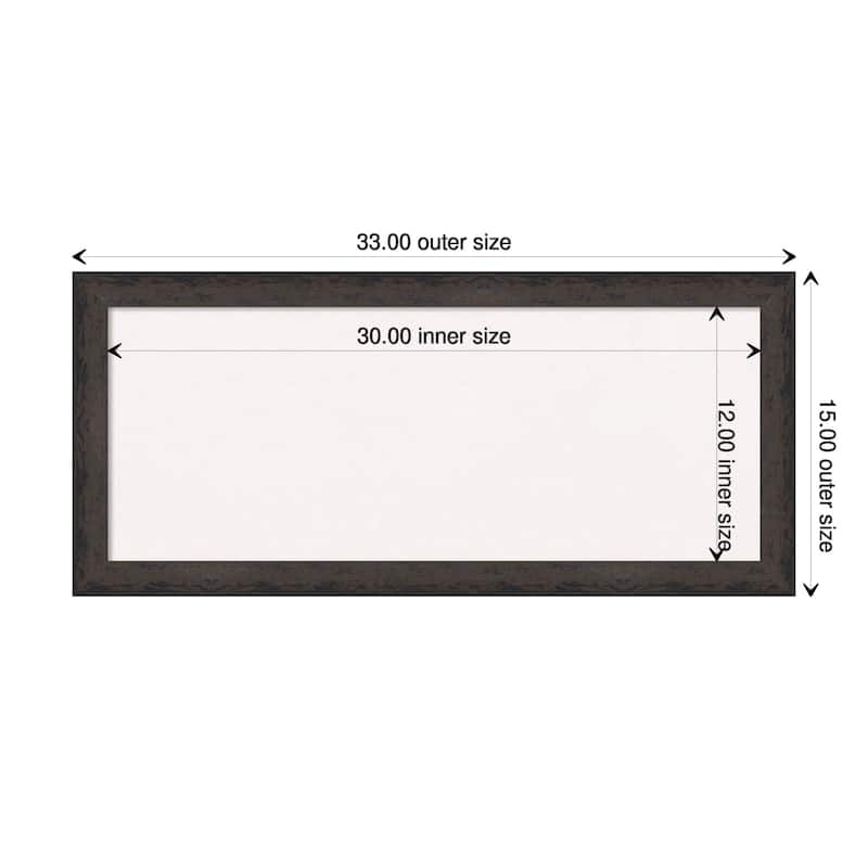 Dappled Narrow Wood Framed White Corkboard Bulletin Board - Dappled Black Brown Narrow - Board Size 30x12