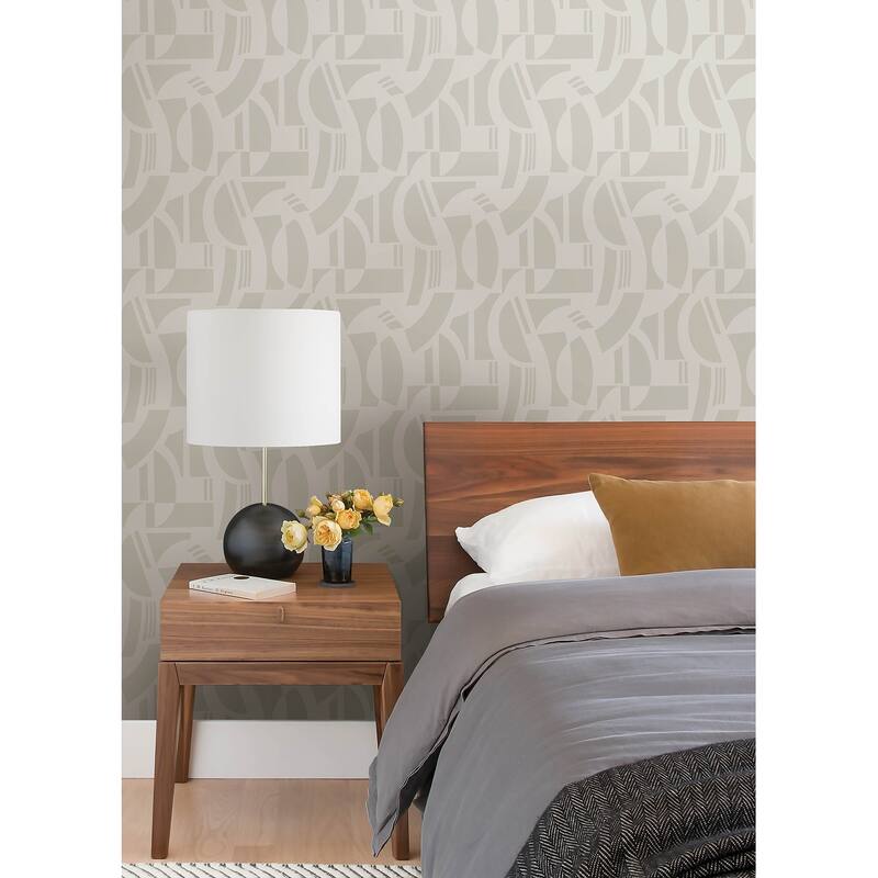 A-Street Prints Carter Cream Geometric Flock Wallpaper
