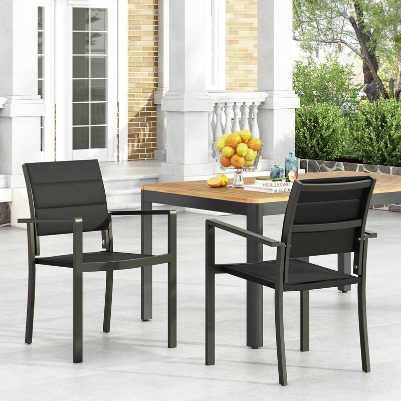 Outdoor Mesh 2 Piece Armrest Dining Chair with Aluminum Frame and Backrest for Dining Room Kitchen Bedroom Living Room
