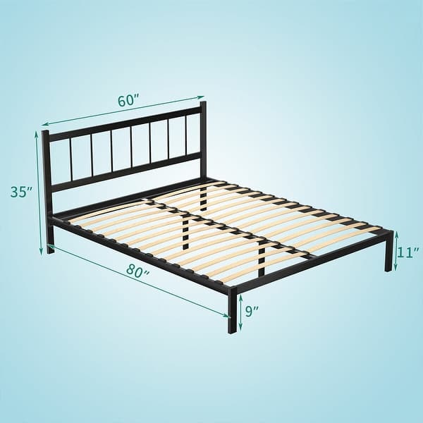 Queen Size Heavy Duty Metal Bed Frame with Headboard Foundation, Black